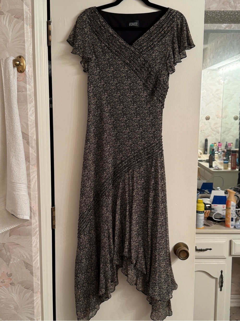 Adrianna Papell Brown Black and White Asymmetrical Midi Dress